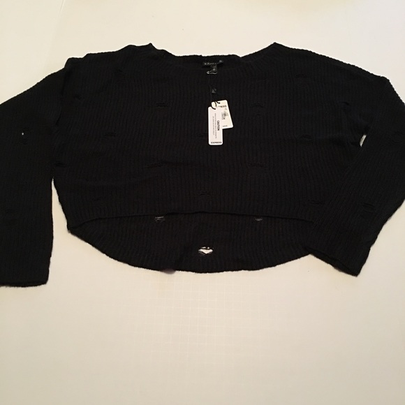 New Black Destroyed Knit Sweater - Picture 6 of 6